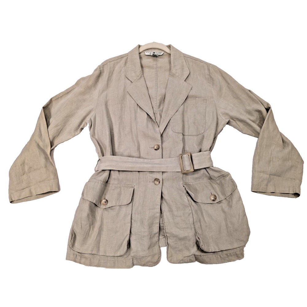 SAKS FIFTH AVENUE Real Clothes Linen Jacket Women Sz: L Lagenlook Belt Pockets
